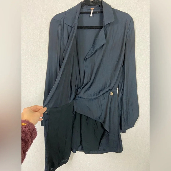 Free People Tonal Snakeskin Faux Wrap Mini Dress Bell  Sleeves Sz XS - Picture 8 of 14